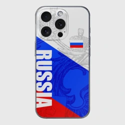 Чехол для iPhone 15 Pro силиконовый с защитой камеры Russia - sportwear - триколор