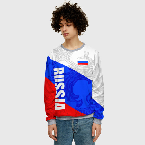 Мужской свитшот 3D Russia - sportwear - триколор, цвет меланж - фото 3