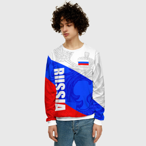 Мужской свитшот 3D Russia - sportwear - триколор, цвет белый - фото 3