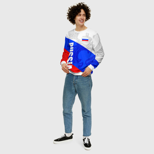 Мужской свитшот 3D Russia - sportwear - триколор, цвет белый - фото 5