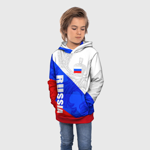 Детская толстовка 3D Russia - sportwear - триколор, цвет красный - фото 3