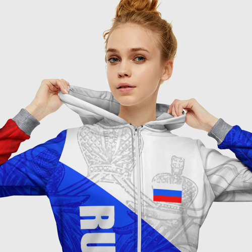 Женская толстовка 3D на молнии Russia - sportwear - триколор, цвет меланж - фото 5