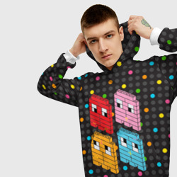 Толстовка с принтом Pac-man пиксели для мужчины, вид на модели спереди №3. Цвет основы: белый