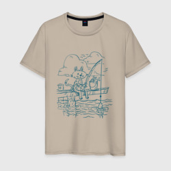 Мужская футболка хлопок Кот рыболов Кот рыбак