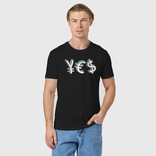 Мужская футболка хлопок с принтом Yes юань, евро, доллар, фото на моделе #1