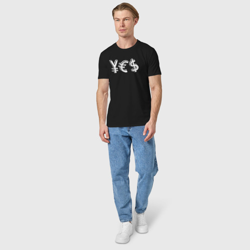 Мужская футболка хлопок с принтом Yes юань, евро, доллар, вид сбоку #3