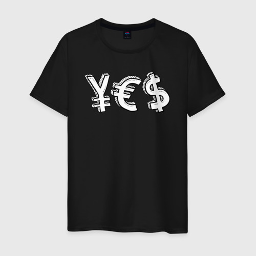 Мужская футболка хлопок с принтом Yes юань, евро, доллар, вид спереди #2