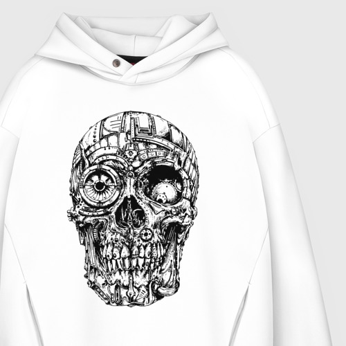 Мужское худи Oversize хлопок Steampunk / Skull, цвет белый - фото 4