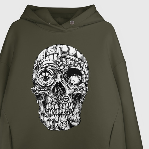 Женское худи Oversize хлопок Steampunk / Skull, цвет хаки - фото 3