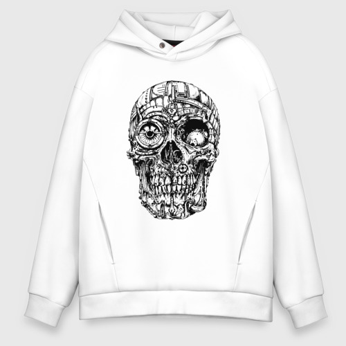 Мужское худи Oversize хлопок Steampunk / Skull, цвет белый