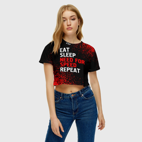 Женская футболка Crop-top 3D Eat Sleep Need for Speed Repeat - Спрей, цвет 3D печать - фото 4