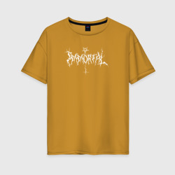 Женская футболка хлопок Oversize Immortal, готический текст с пентаграммой и крестом