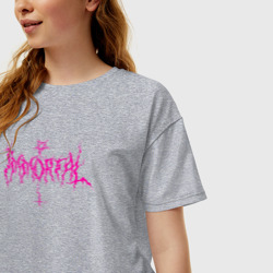 Женская футболка хлопок Oversize Immortal, розовый готический текст с пентаграммой и крестом - фото 2