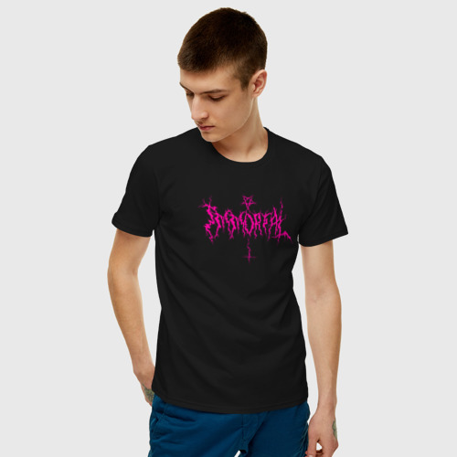 Мужская футболка хлопок Immortal, розовый готический текст с пентаграммой и крестом, цвет черный - фото 3