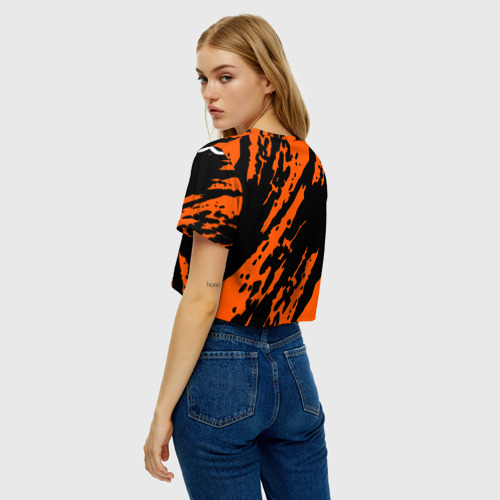 Женская футболка Crop-top 3D FOX motocross orange, цвет 3D печать - фото 5