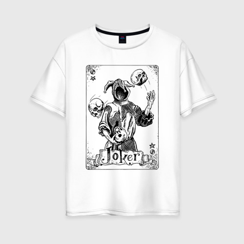 Женская футболка хлопок Oversize Joker Skull Card, цвет белый