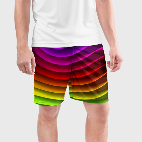 Мужские шорты спортивные с принтом Color line neon pattern Abstraction Summer 2023, фото на моделе #1