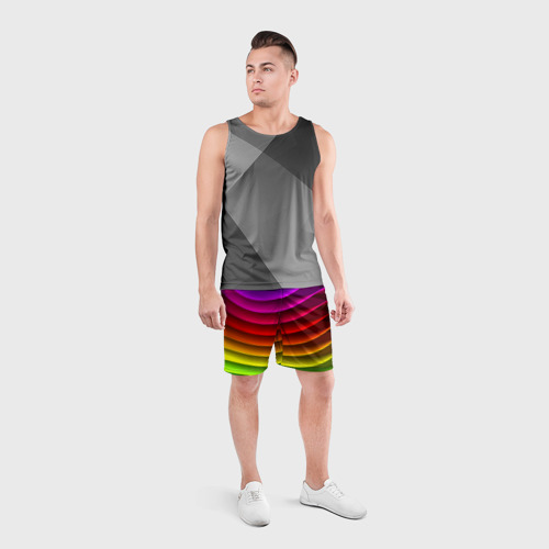 Мужские шорты спортивные с принтом Color line neon pattern Abstraction Summer 2023, вид сбоку #3