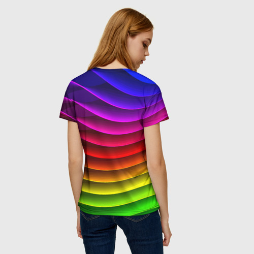 Женская футболка 3D с принтом Color line neon pattern Abstraction Summer 2023, вид сзади #2