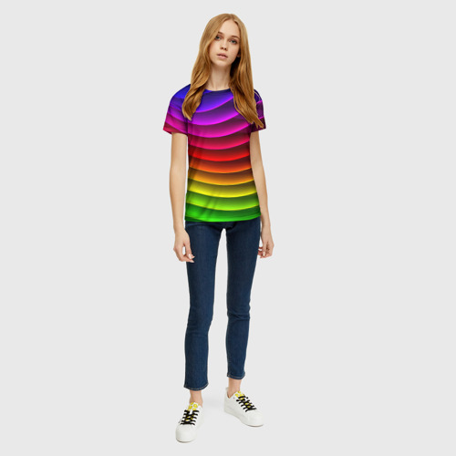 Женская футболка 3D с принтом Color line neon pattern Abstraction Summer 2023, вид сбоку #3
