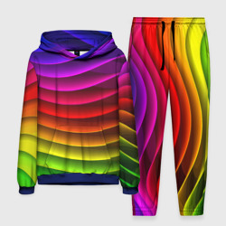 Мужской костюм с толстовкой 3D Color line neon pattern Abstraction Summer 2023