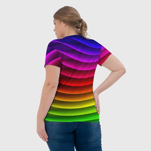 Женская футболка 3D с принтом Color line neon pattern Abstraction Summer 2023, вид сзади #2