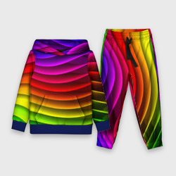 Детский костюм с толстовкой 3D Color line neon pattern Abstraction Summer 2023