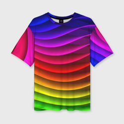 Женская футболка oversize 3D Color line neon pattern Abstraction Summer 2023