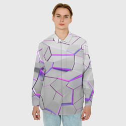 Мужская рубашка oversize 3D 3д плиты - белый неон - фото 2