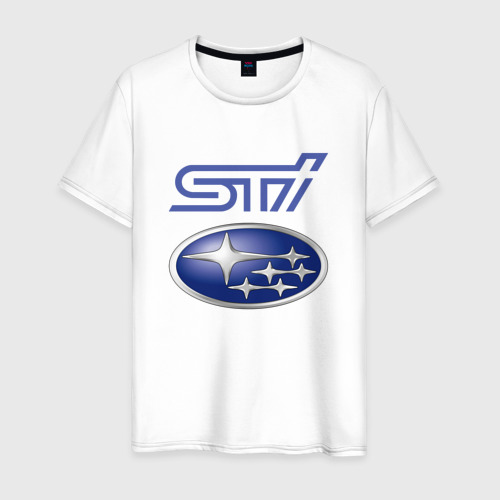 Мужская футболка хлопок Subaru STI [FS], цвет белый