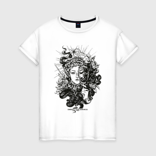 Женская футболка из хлопка с принтом Lady Darkness Леди Тьма Готический рисунок, вид спереди №1