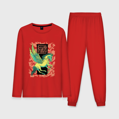Мужская пижама с лонгсливом хлопок Мифический Пегас Mythical Pegasus, цвет красный