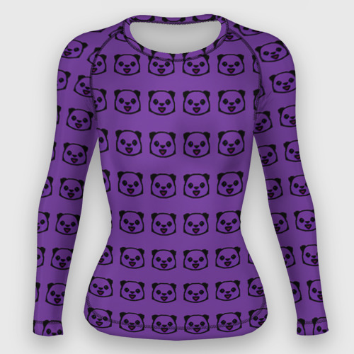 Женский рашгард 3D с принтом Purple Panda, вид спереди #2