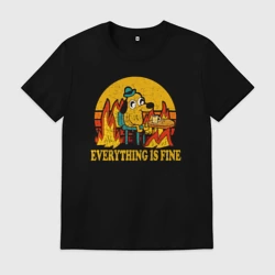 Мужская футболка хлопок Все хорошо собака в огне пьет кофе