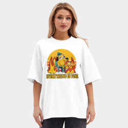 Женская футболка Oversize хлопок premium Все хорошо собака в огне пьет кофе - фото 2