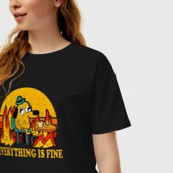 Женская футболка хлопок Oversize Все хорошо собака в огне пьет кофе - фото 2