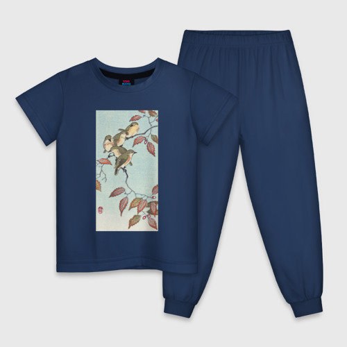 Детская пижама хлопок Birds on a Branch Птицы на ветке, цвет темно-синий