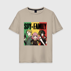 Женская футболка хлопок Oversize Семья шпиона на цветном фоне Spy x Family