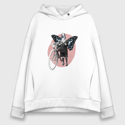 Женское худи Oversize хлопок Vintage Woman Butterfly Bike Collage