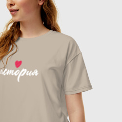 Женская футболка хлопок Oversize История в сердце - фото 2