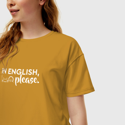 Женская футболка хлопок Oversize In English, please, цвет горчичный - фото 3