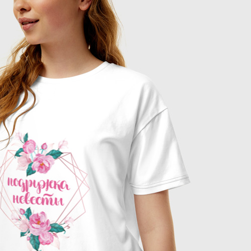 Женская футболка хлопок Oversize Подружка невесты в сердце и цветах, цвет белый - фото 3