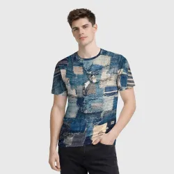 Мужская футболка 3D Patchwork Jeans Осень Зима 2023 - фото 2