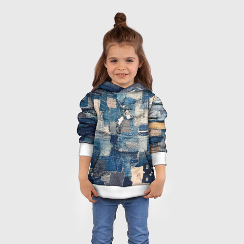 Детская толстовка 3D Patchwork Jeans Осень Зима 2023, цвет белый - фото 4