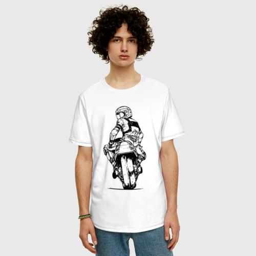 Мужская футболка хлопок Oversize Крутой мотоциклист, цвет белый - фото 3