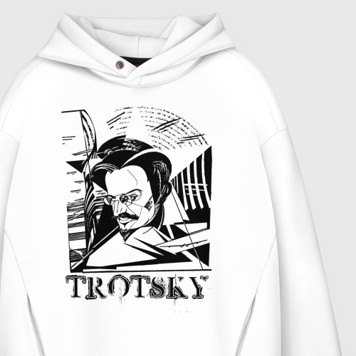 Мужское худи Oversize хлопок Trotsky Лев Троцкий, цвет белый - фото 4