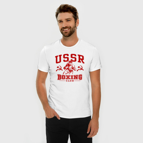 Мужская футболка хлопок Slim с принтом Боксерский клуб СССР, фото на моделе #1