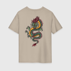 Женская футболка хлопок Oversize Зелёный Китайский дракон Lun