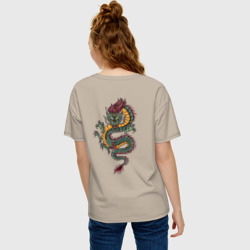 Женская футболка хлопок Oversize Зелёный Китайский дракон Lun - фото 2