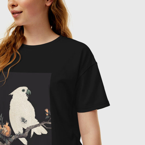 Женская футболка хлопок Oversize Cockatoo with Pomegranate Какаду и гранат, цвет черный - фото 3
